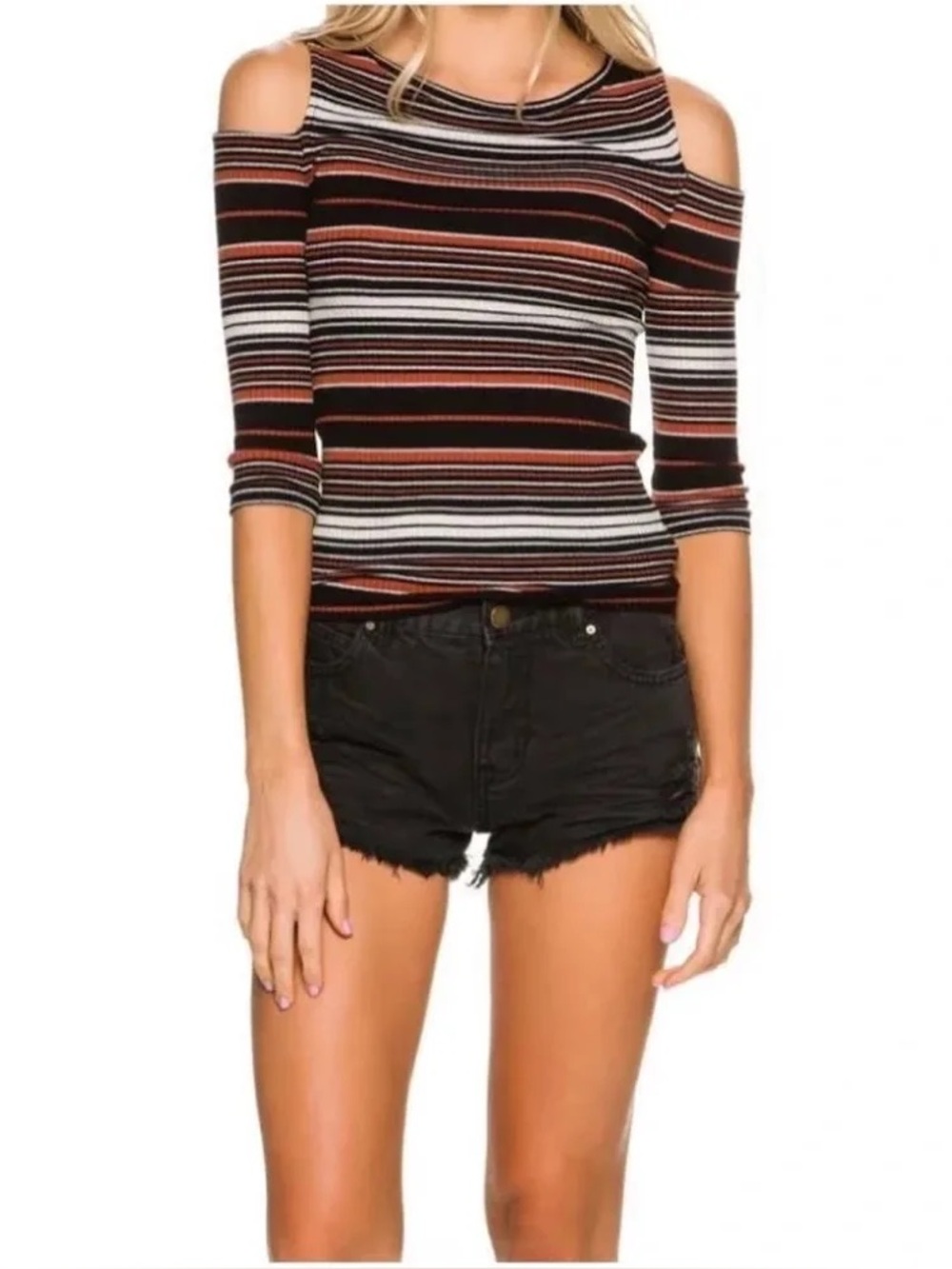 We The Free - Striped Boatneck Sweater - Medium